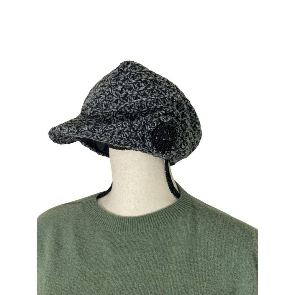 Y2K Flannel Plaid Newsboy Conductor‎ Cap Hat 3D Flower Gray Burgundy 90s Friends